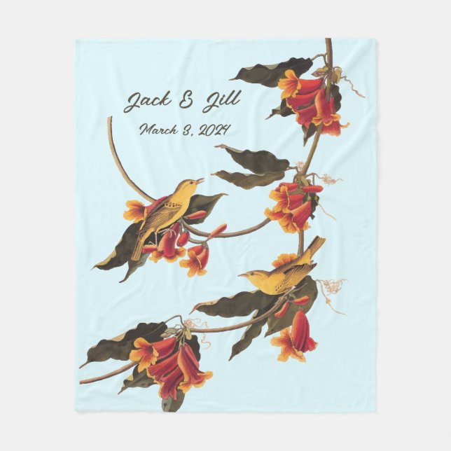 Audubon Yellow Warblers on Crossvine Plate 65 Fleece Blanket (Front)