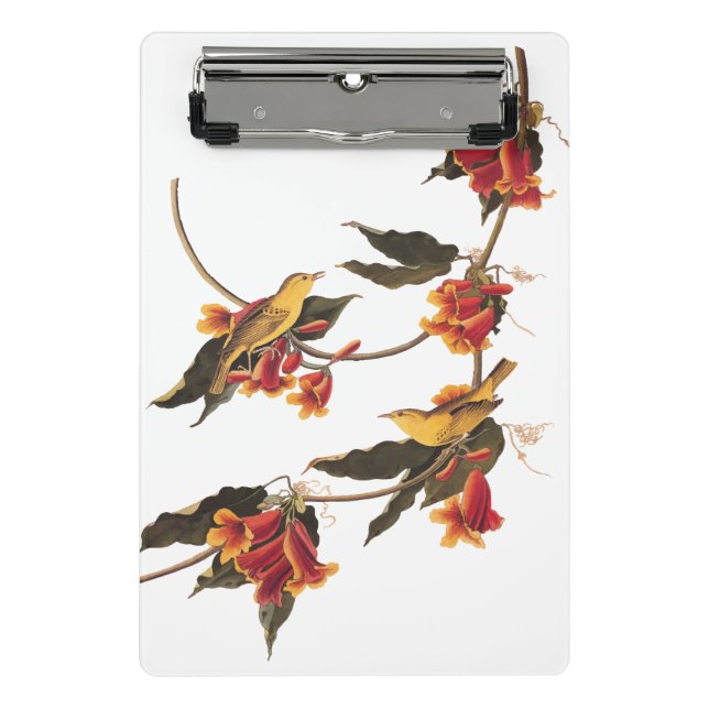 Audubon Yellow Warblers on Crossvine Plate 65 Mini Clipboard (Front)
