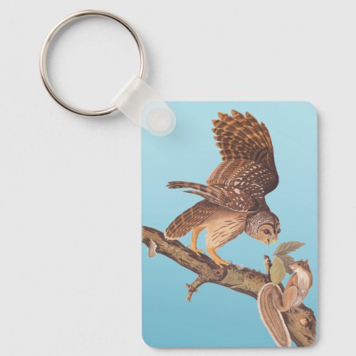 Audubons Barred Owl and Happy Squirrel Friends Gr Keychain