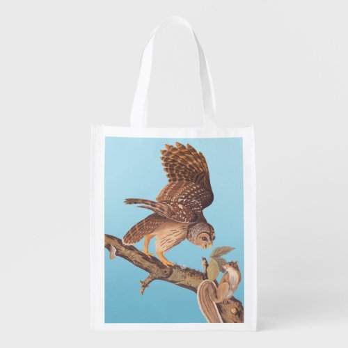 Audubons Barred Owl and Happy Squirrel Friends Grocery Bag