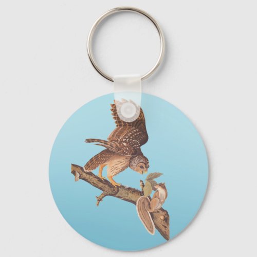 Audubons Barred Owl and Happy Squirrel Friends Keychain