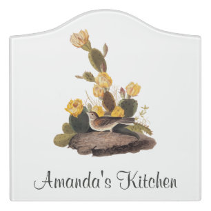 Audubon's Bay Winged Bunting with Cactus Door Sign