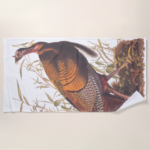 Audubons Birds of America Wild Turkey Autumn Bird Beach Towel