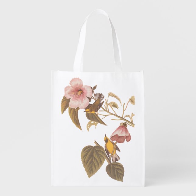 Audubon's Blue Winged Yellow Warbler Song Birds Reusable Grocery Bag (Front)