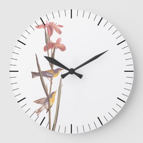 Audubons Blue_Yellowback Warbler Birds and Flower Large Clock