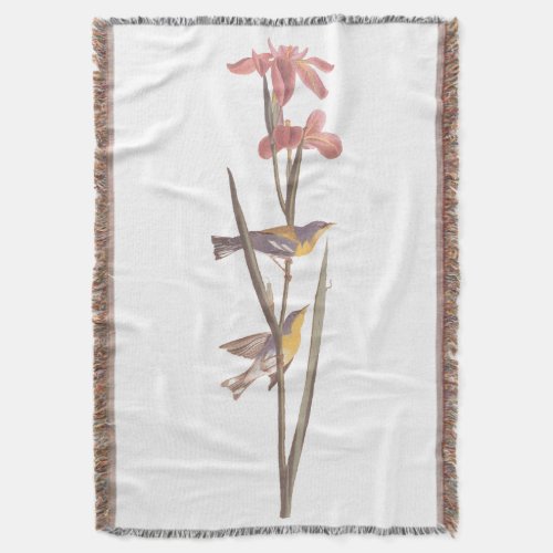 Audubons Blue_Yellowback Warbler Birds and Flower Throw Blanket