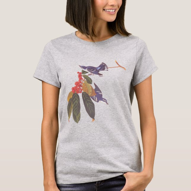 Audubon's Cerulean Blue-Green Warbler Birds T-Shirt (Front)