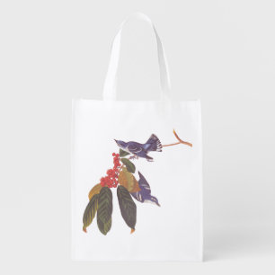 Audubon's Cerulean Warbler Birds with Bear Berries Grocery Bag