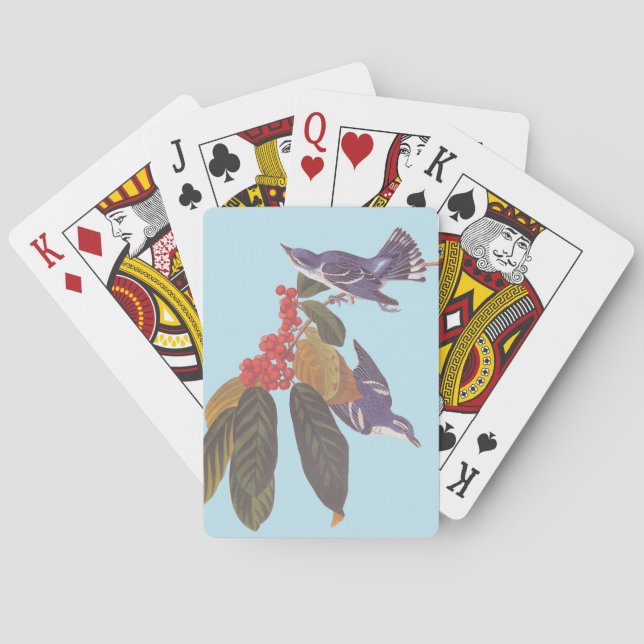 Audubon's Cerulean Warbler Birds with Bear Berries Poker Cards (Back)