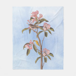 Audubon's Cuvier's Kinglet Bird on Pink Calico Fleece Blanket