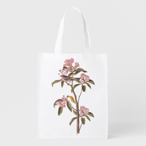 Audubons Cuviers Kinglet Bird on Pink Calico Grocery Bag