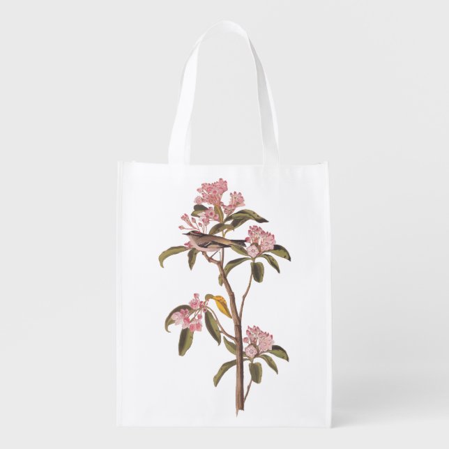Audubon's Cuvier's Kinglet Bird on Pink Calico Grocery Bag (Front)
