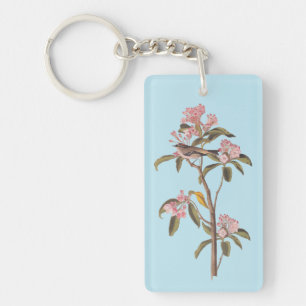 Audubon's Cuvier's Kinglet Bird on Pink Calico Keychain
