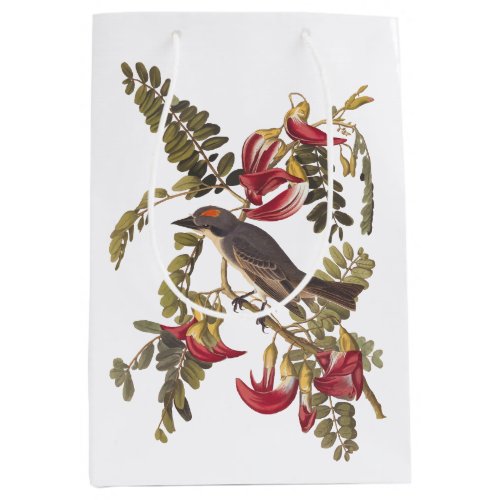 Audubons Gray Tyrant Bird with Pink Flowers Medium Gift Bag