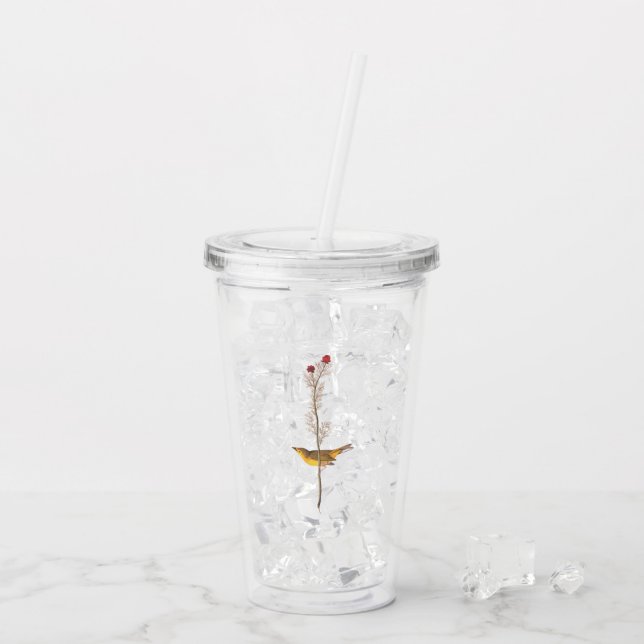 Audubon's Hooded Warbler Bird on Red Flower Acrylic Tumbler (Back Ice)