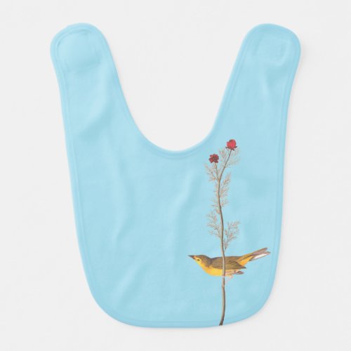 Audubons Hooded Warbler Bird on Red Flower Baby Bib