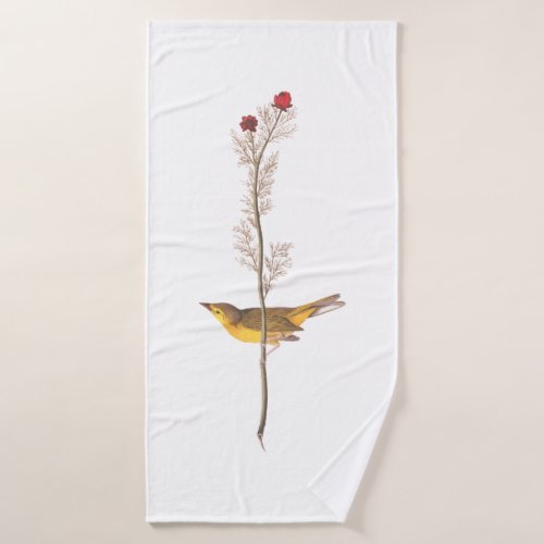 Audubons Hooded Warbler Bird on Red Flower Bath Towel Set