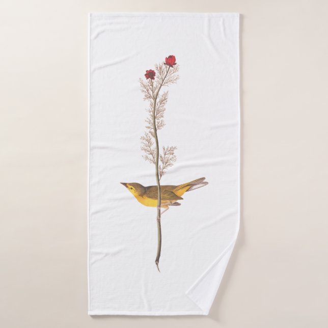 Audubon's Hooded Warbler Bird on Red Flower Bath Towel Set (Bath Towel)