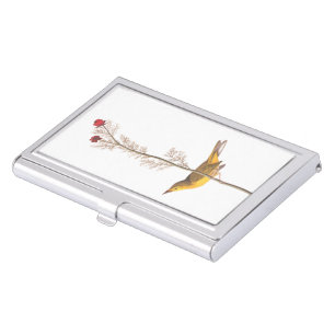 Audubon's Hooded Warbler Bird on Red Flower Business Card Case