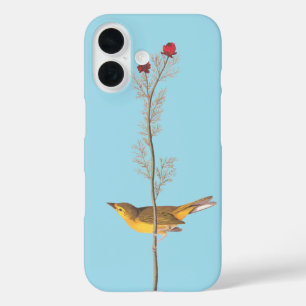 Audubon's Hooded Warbler Bird on Red Flower iPhone 16 Case