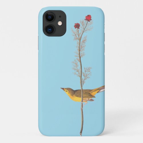 Audubons Hooded Warbler Bird on Red Flower iPhone 11 Case