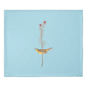 Audubon's Hooded Warbler Bird on Red Flower Duvet Cover