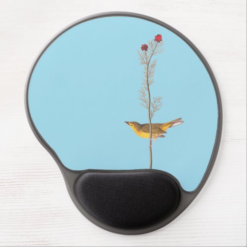 Audubons Hooded Warbler Bird on Red Flower Gel Mouse Pad