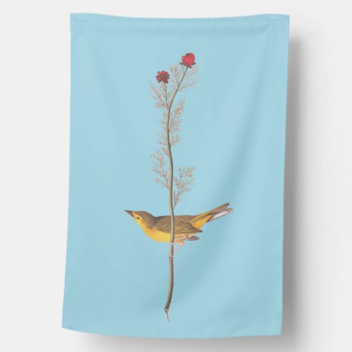 Audubons Hooded Warbler Bird on Red Flower House Flag