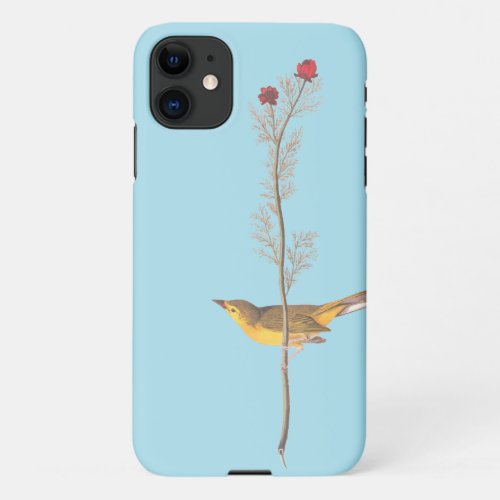 Audubons Hooded Warbler Bird on Red Flower iPhone 11 Case