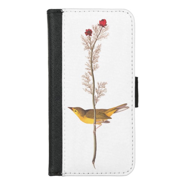 Audubon's Hooded Warbler Bird on Red Flower iPhone Wallet Case (Front)