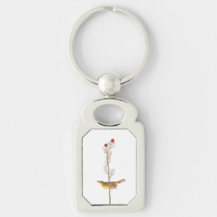 Audubon's Hooded Warbler Bird on Red Flower Keychain