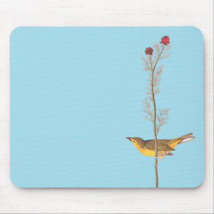 Audubon's Hooded Warbler Bird on Red Flower Mouse Pad