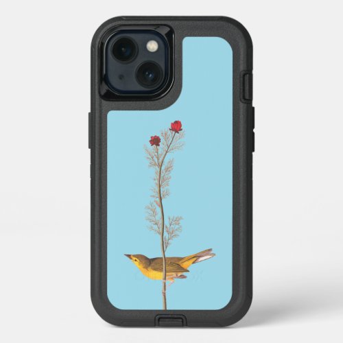 Audubons Hooded Warbler Bird on Red Flower iPhone 13 Case