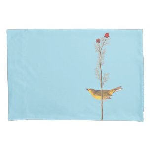 Audubon's Hooded Warbler Bird on Red Flower Pillow Case