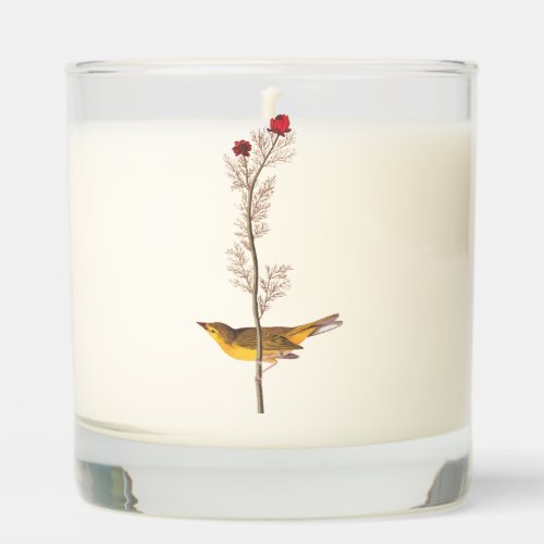 Audubons Hooded Warbler Bird on Red Flower Scented Candle