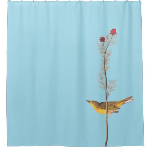 Audubons Hooded Warbler Bird on Red Flower Shower Curtain