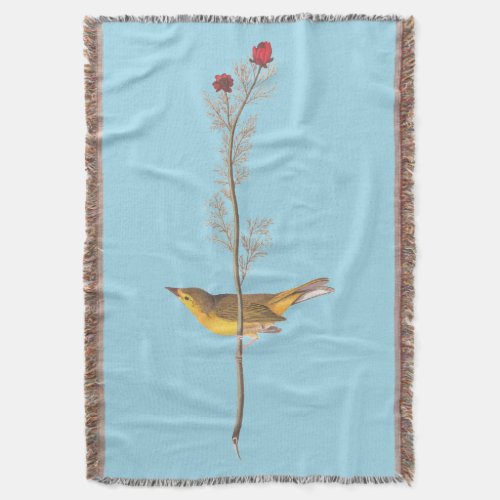 Audubons Hooded Warbler Bird on Red Flower Throw Blanket