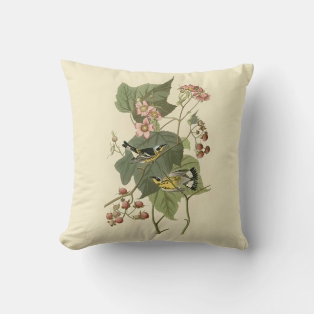 Audubon's Magnolia Warbler Throw Pillow (Front)