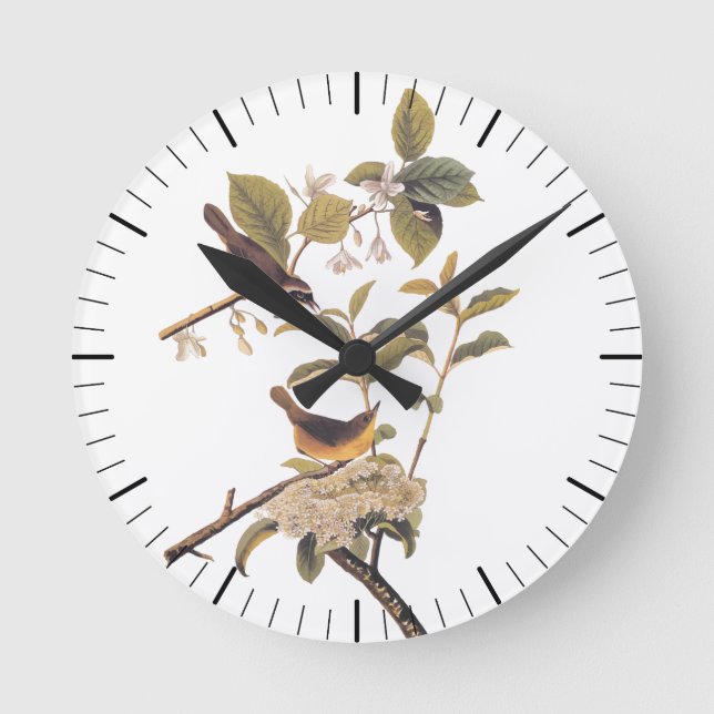 Audubon's Maryland Yellowthroat Birds with Flowers Round Clock (Front)
