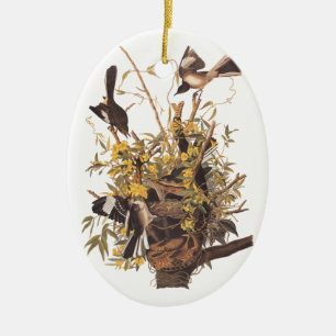 Audubon's Mockingbirds defending nest Ceramic Ornament