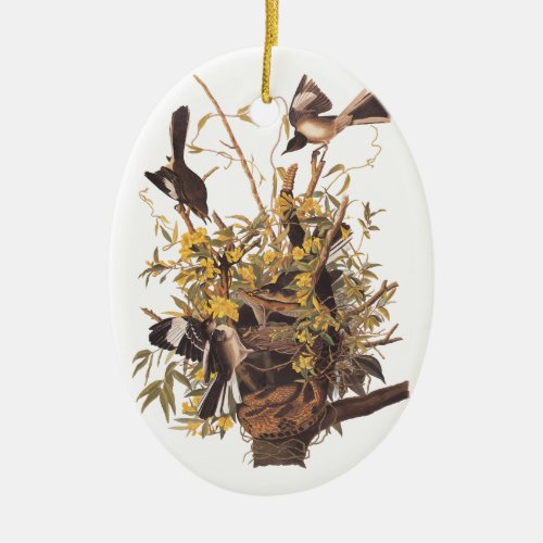 Audubons Mockingbirds defending nest Ceramic Ornament