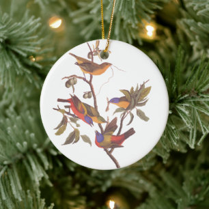 Audubon's Painted Bunting Family of Five Birds Ceramic Ornament