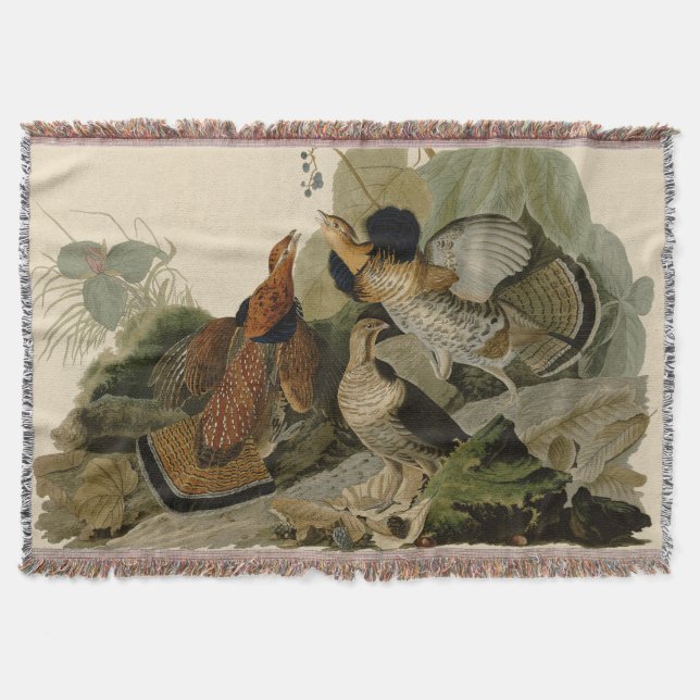 Audubon's Painting of a trio of Ruffed Grouse Throw Blanket (Front)