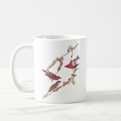Audubons Purple Finch Red Birds on Conifer Tree Coffee Mug