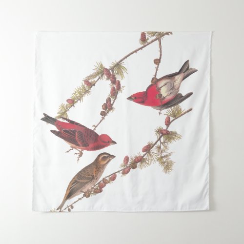 Audubons Purple Finch Three Red Birds in Winter Tapestry