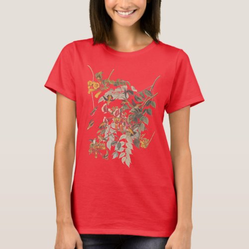 Audubons Ruby Throated Hummingbird and Flowers T_Shirt