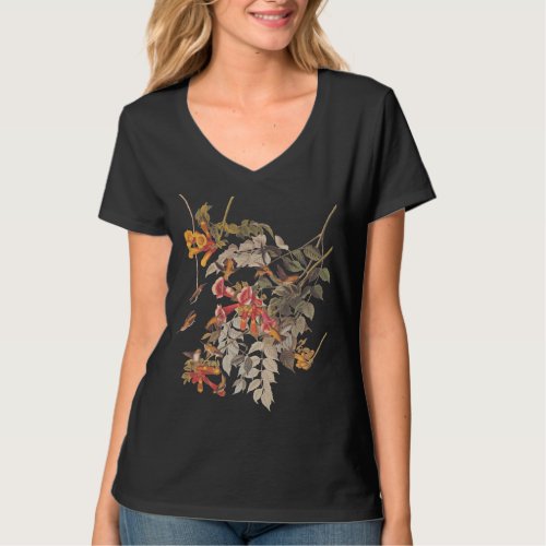 Audubons Ruby Throated Hummingbird and Flowers T_Shirt