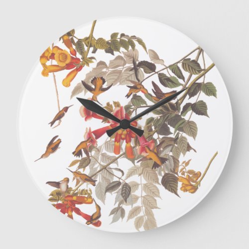 Audubons Ruby Throated Hummingbirds with Flowers Large Clock