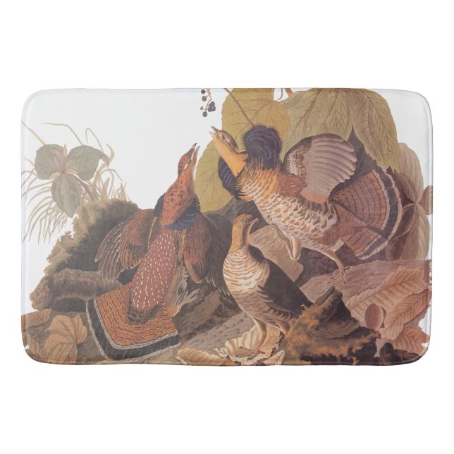 Audubon's Ruffed Grouse on Woodland Floor Bathroom Mat (Front)