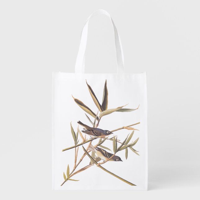 Audubon's Solitary Flycatcher Birds on Cane Plant  Grocery Bag (Front)